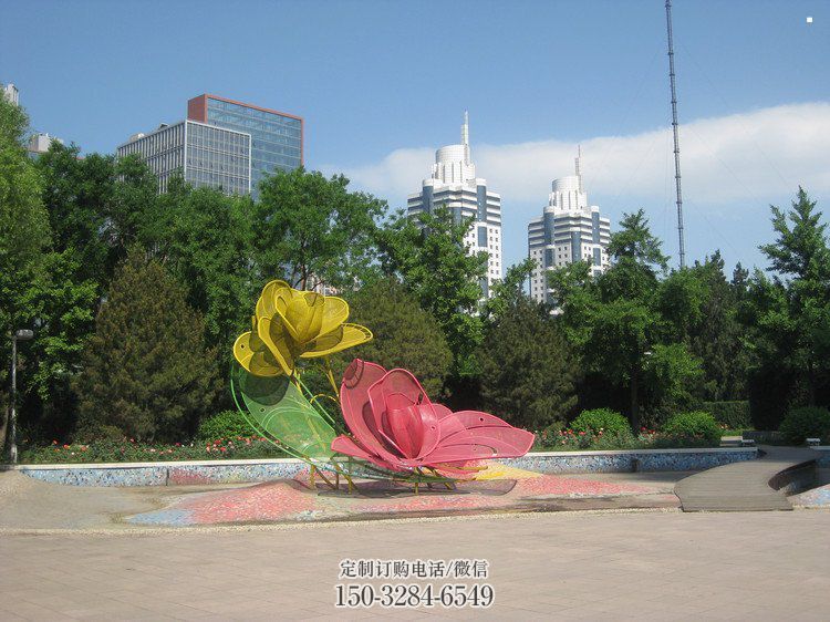 镂空月季花雕塑 喷水园林花卉雕塑 住宅小区花朵雕塑